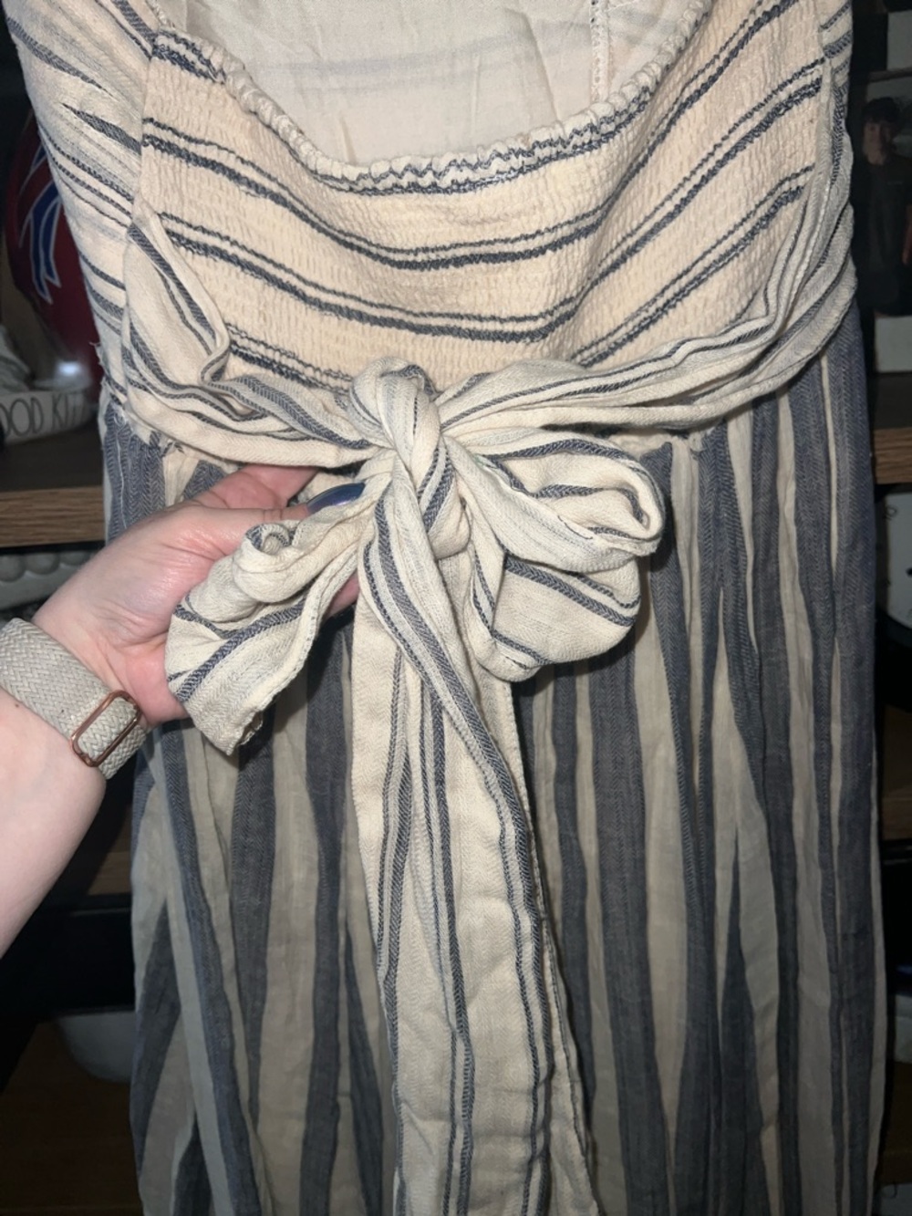 Super Cute And Comfy! Striped Strapless Maxi Dress in Ivory and Charcoal. - Picture 8 of 13
